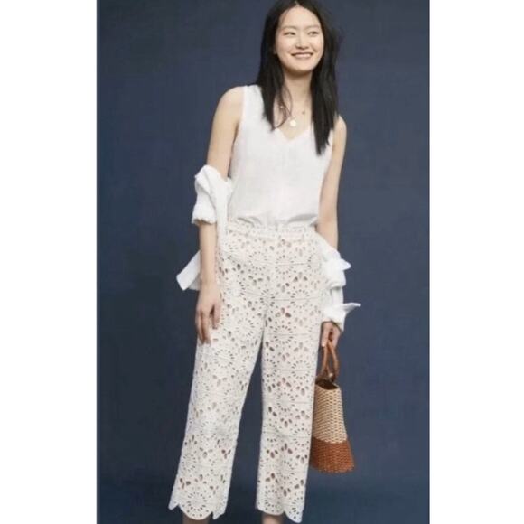 Anthropologie Red Carter Womens Deck Lace Pants Size Small White‎ Boho Bridal - Picture 2 of 10